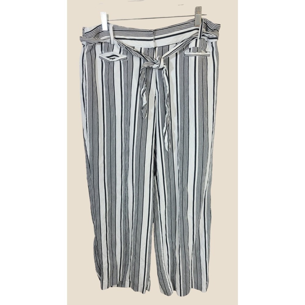 Appraisal Wide Leg Pants Linen Blend Striped Coastal Nautical Beach Navy White L